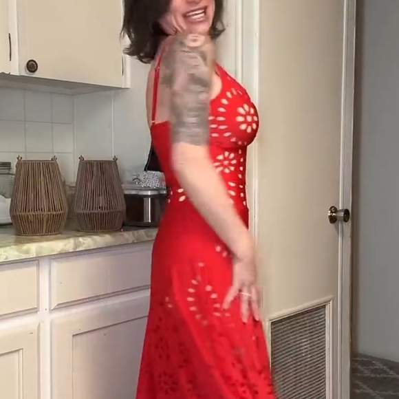 NWOT Red Cutout Swimsuit and Skirt Set - Picture 3 of 4